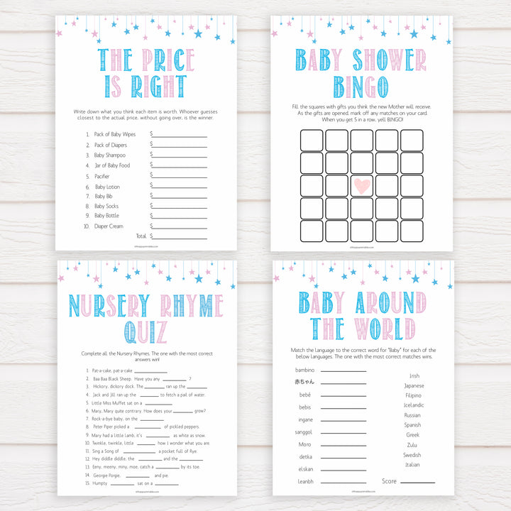 Gender reveal baby games, 7 baby shower games bundles, gender reveal shower, fun baby games, gender reveal ideas, popular baby games, best baby games, printable baby games, gender reveal baby games