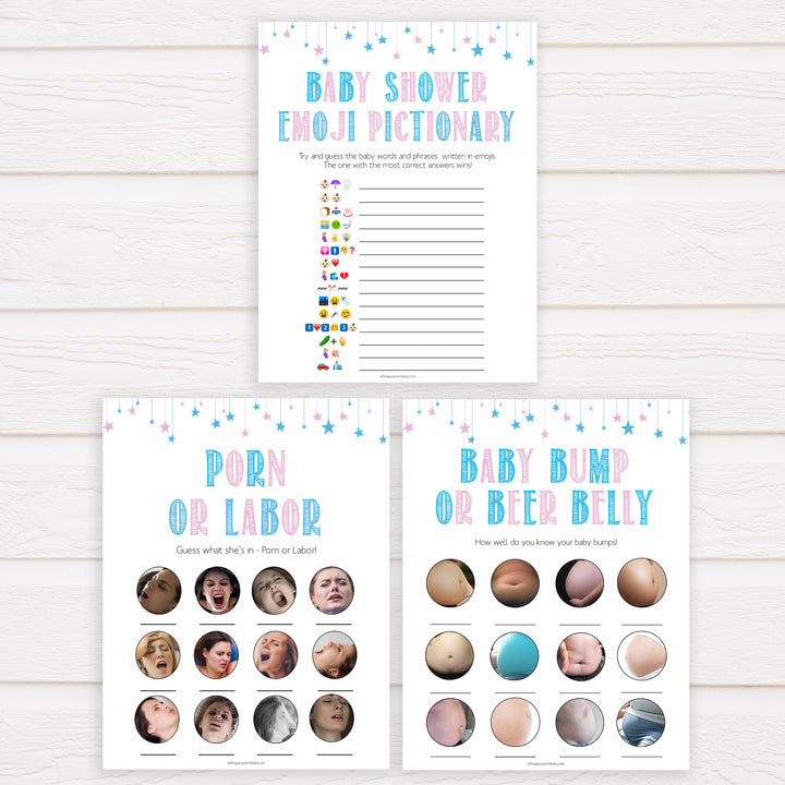 Gender reveal baby games, 7 baby shower games bundles, gender reveal shower, fun baby games, gender reveal ideas, popular baby games, best baby games, printable baby games, gender reveal baby games
