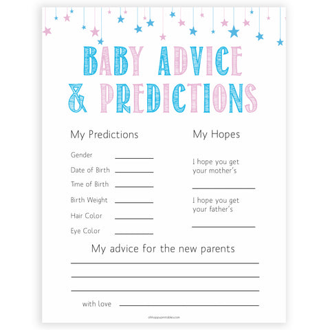 Gender reveal baby games, baby advice and predictions baby game, gender reveal shower, fun baby games, gender reveal ideas, popular baby games, best baby games, printable baby games, gender reveal baby games