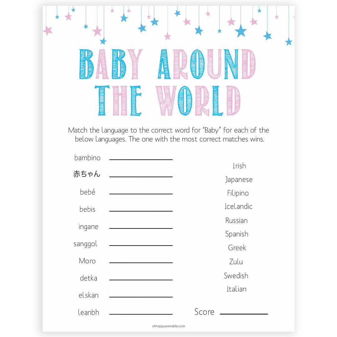 Gender reveal baby games, baby around the world baby game, gender reveal shower, fun baby games, gender reveal ideas, popular baby games, best baby games, printable baby games, gender reveal baby games