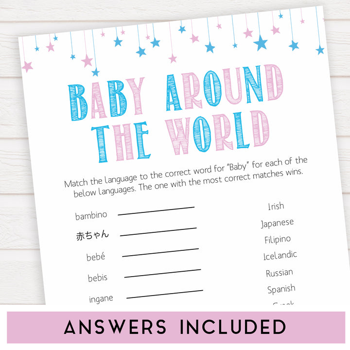 Gender reveal baby games, baby around the world baby game, gender reveal shower, fun baby games, gender reveal ideas, popular baby games, best baby games, printable baby games, gender reveal baby games