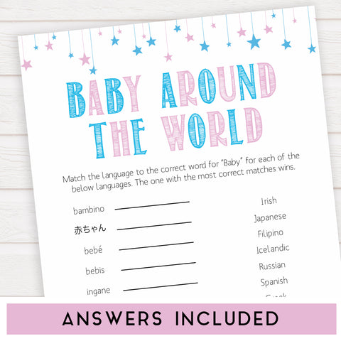 Gender reveal baby games, baby around the world baby game, gender reveal shower, fun baby games, gender reveal ideas, popular baby games, best baby games, printable baby games, gender reveal baby games