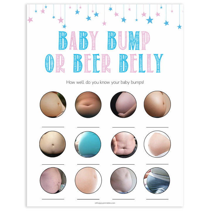 Gender reveal baby games, baby bump or beer belly baby game, gender reveal shower, fun baby games, gender reveal ideas, popular baby games, best baby games, printable baby games, gender reveal baby games