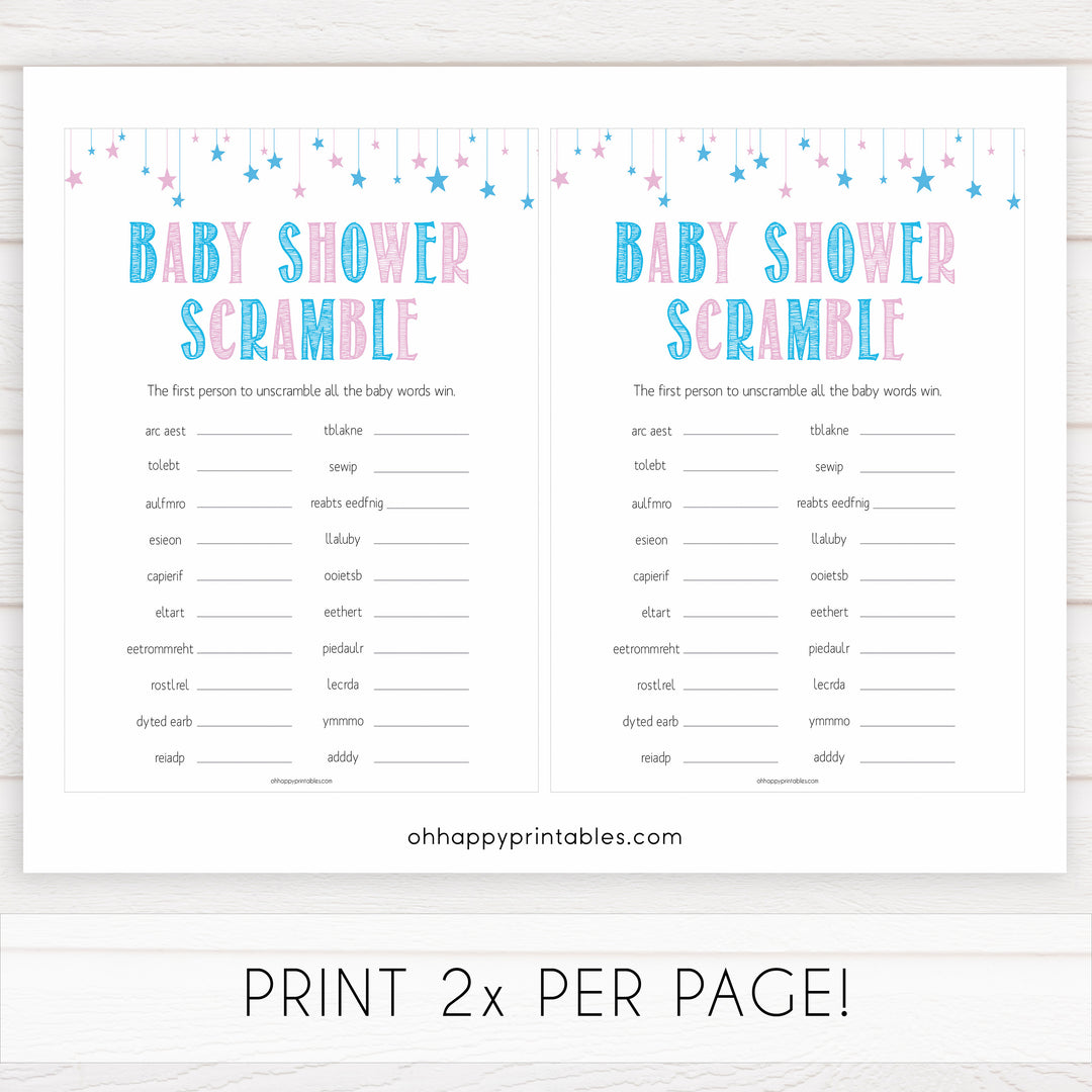 Gender reveal baby games, baby Scramble baby game, gender reveal shower, fun baby games, gender reveal ideas, popular baby games, best baby games, printable baby games, gender reveal baby games