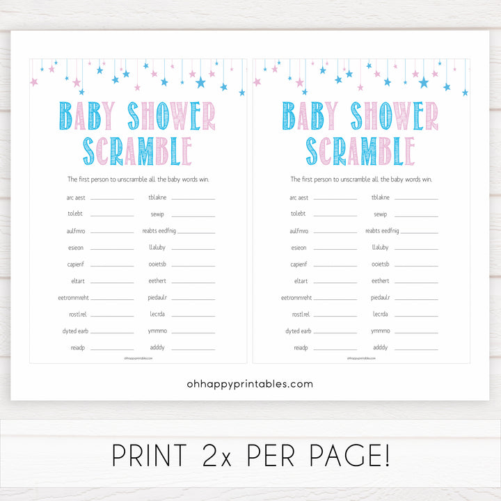 Gender reveal baby games, baby Scramble baby game, gender reveal shower, fun baby games, gender reveal ideas, popular baby games, best baby games, printable baby games, gender reveal baby games