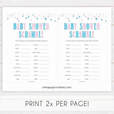 Gender reveal baby games, baby Scramble baby game, gender reveal shower, fun baby games, gender reveal ideas, popular baby games, best baby games, printable baby games, gender reveal baby games