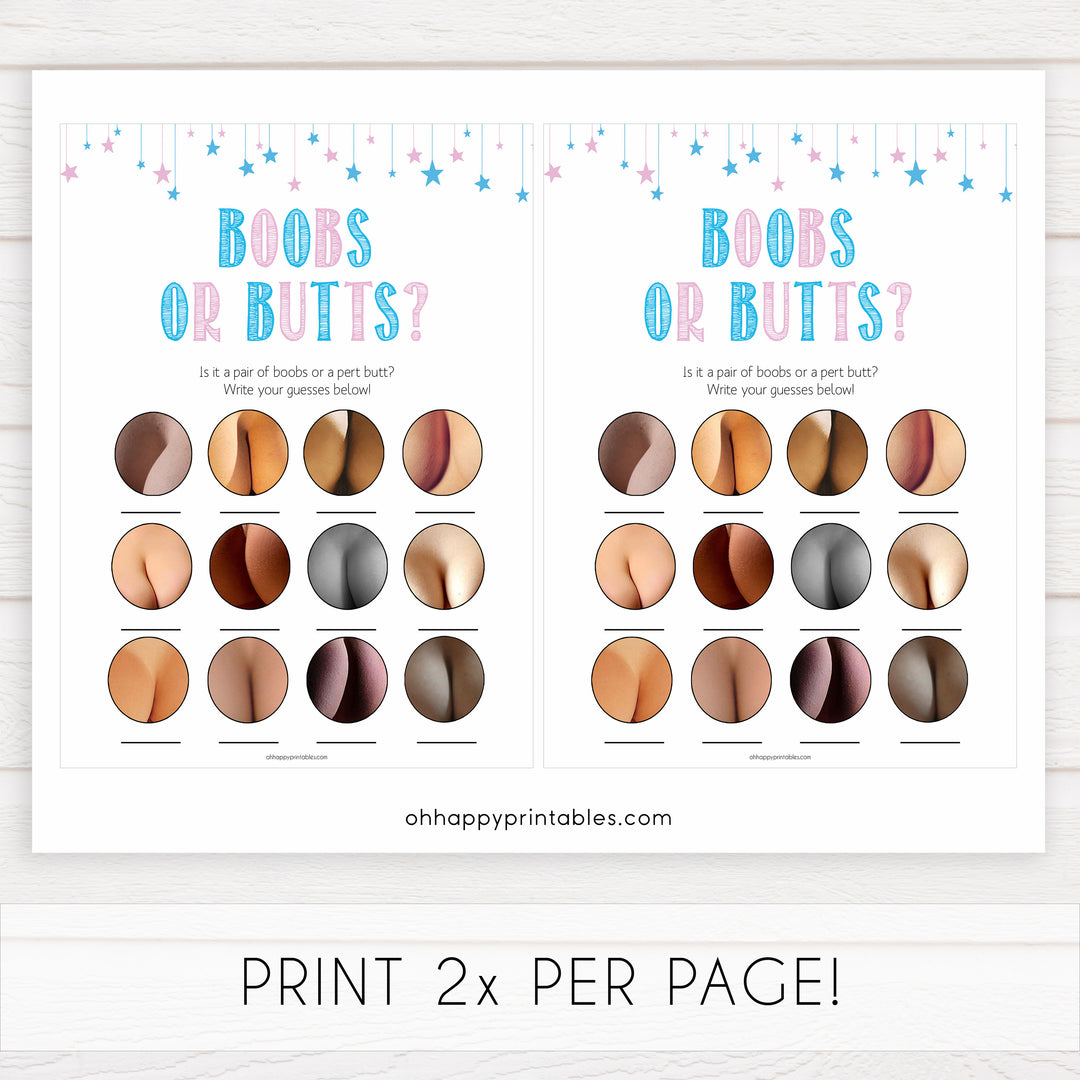 Gender reveal baby games, boobs or butts baby game, gender reveal shower, fun baby games, gender reveal ideas, popular baby games, best baby games, printable baby games, gender reveal baby games