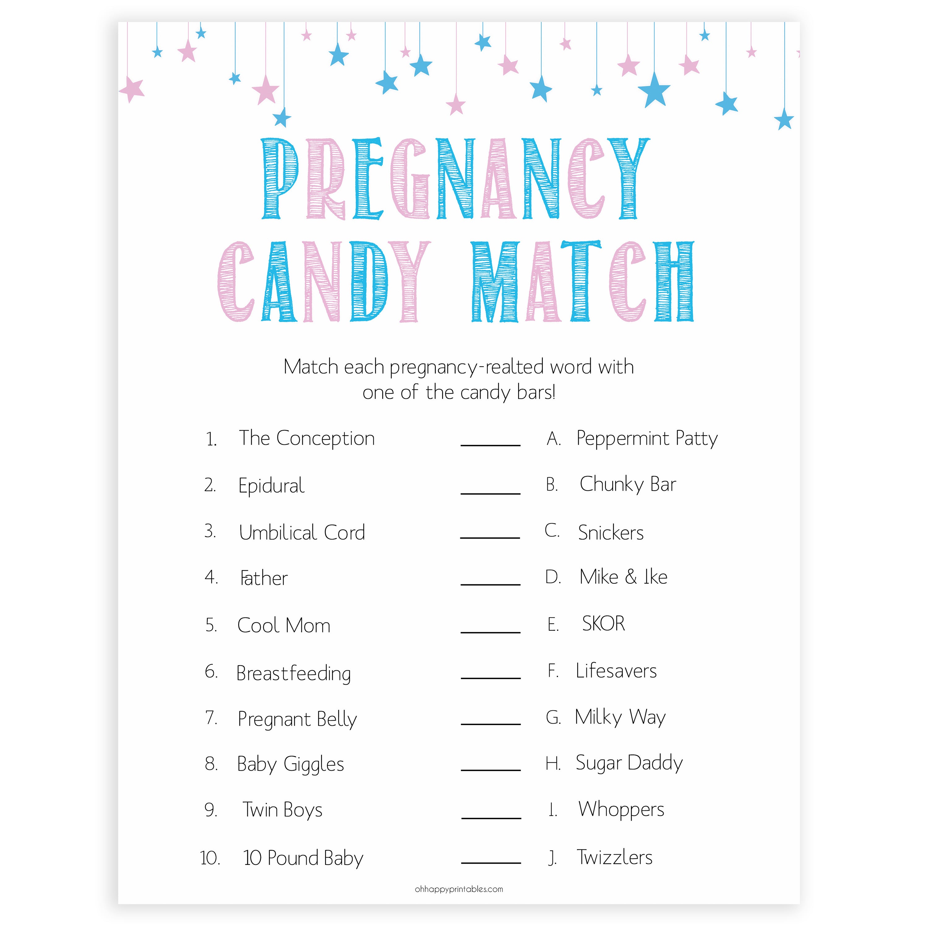 Gender reveal baby games, pregnancy candy match baby game, gender reveal shower, fun baby games, gender reveal ideas, popular baby games, best baby games, printable baby games, gender reveal baby games