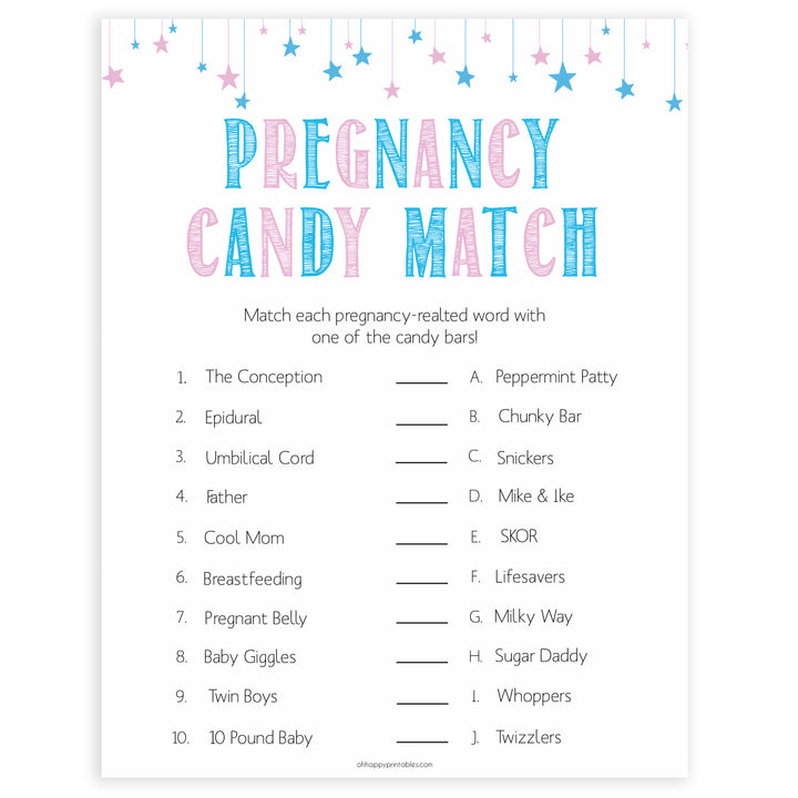 Gender reveal baby games, pregnancy candy match baby game, gender reveal shower, fun baby games, gender reveal ideas, popular baby games, best baby games, printable baby games, gender reveal baby games