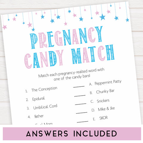Gender reveal baby games, pregnancy candy match baby game, gender reveal shower, fun baby games, gender reveal ideas, popular baby games, best baby games, printable baby games, gender reveal baby games