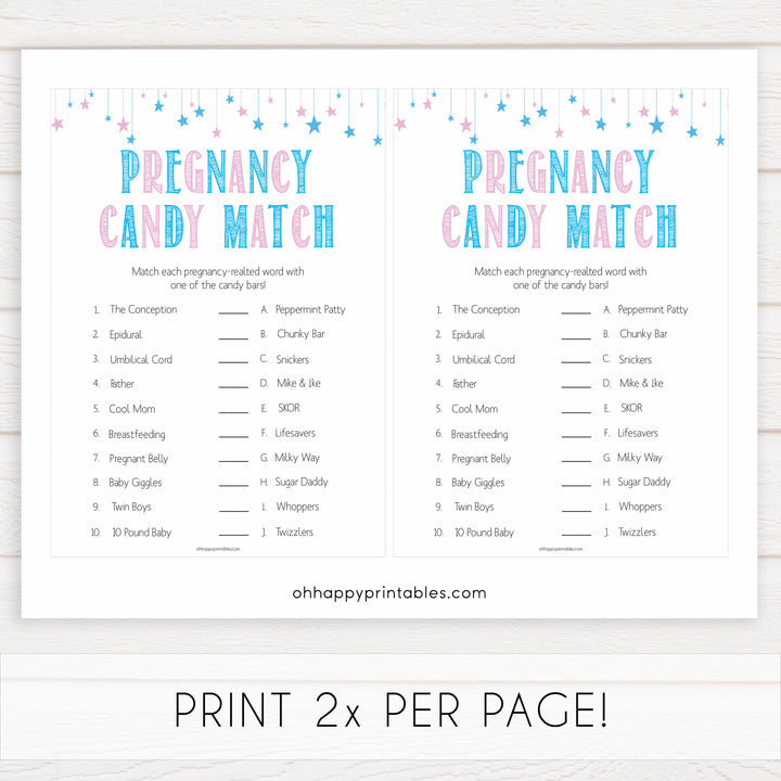 Gender reveal baby games, pregnancy candy match baby game, gender reveal shower, fun baby games, gender reveal ideas, popular baby games, best baby games, printable baby games, gender reveal baby games