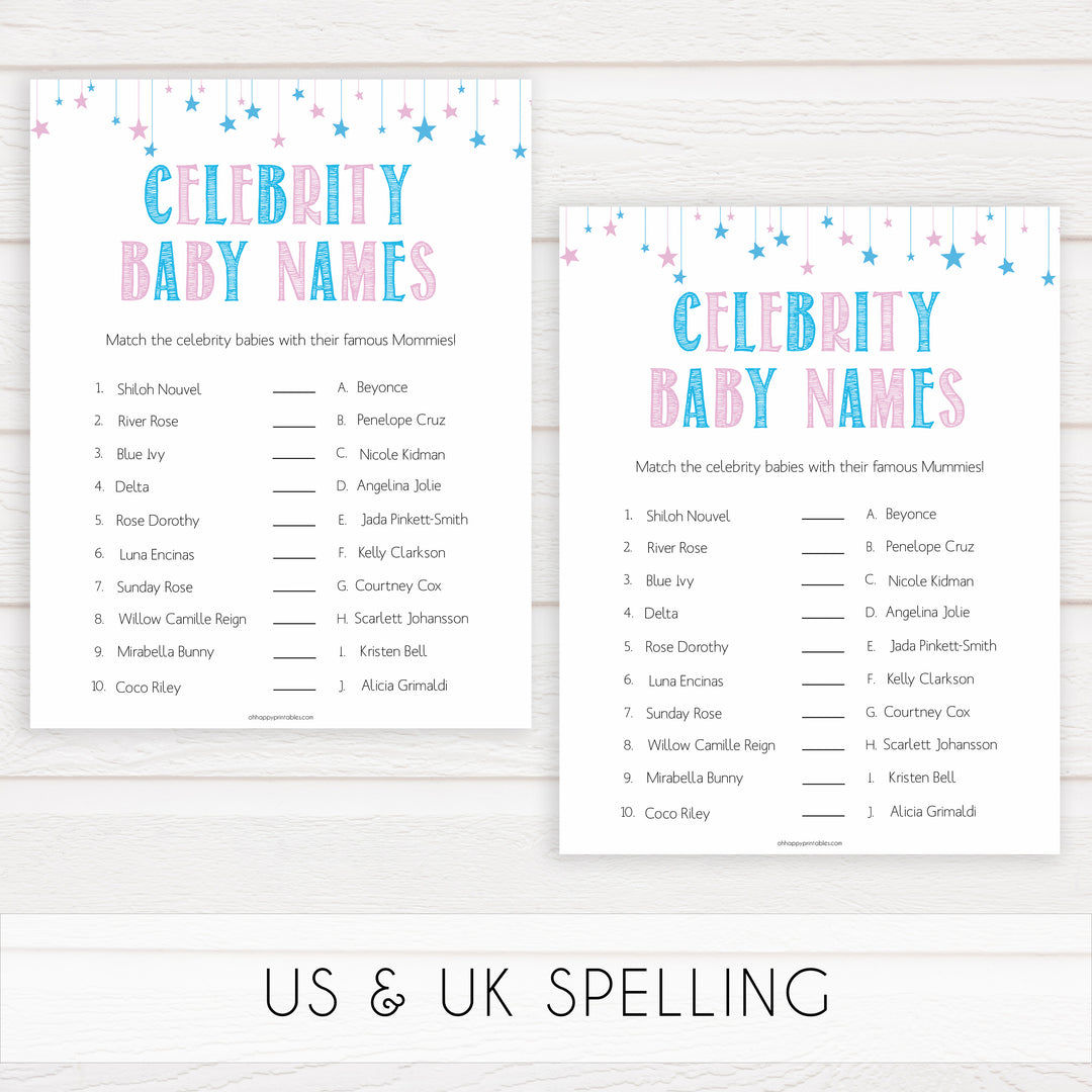 Gender reveal baby games, celebrity baby names baby game, gender reveal shower, fun baby games, gender reveal ideas, popular baby games, best baby games, printable baby games, gender reveal baby games