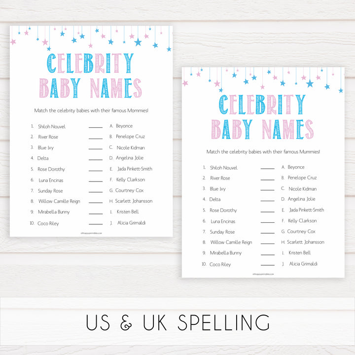 Gender reveal baby games, celebrity baby names baby game, gender reveal shower, fun baby games, gender reveal ideas, popular baby games, best baby games, printable baby games, gender reveal baby games