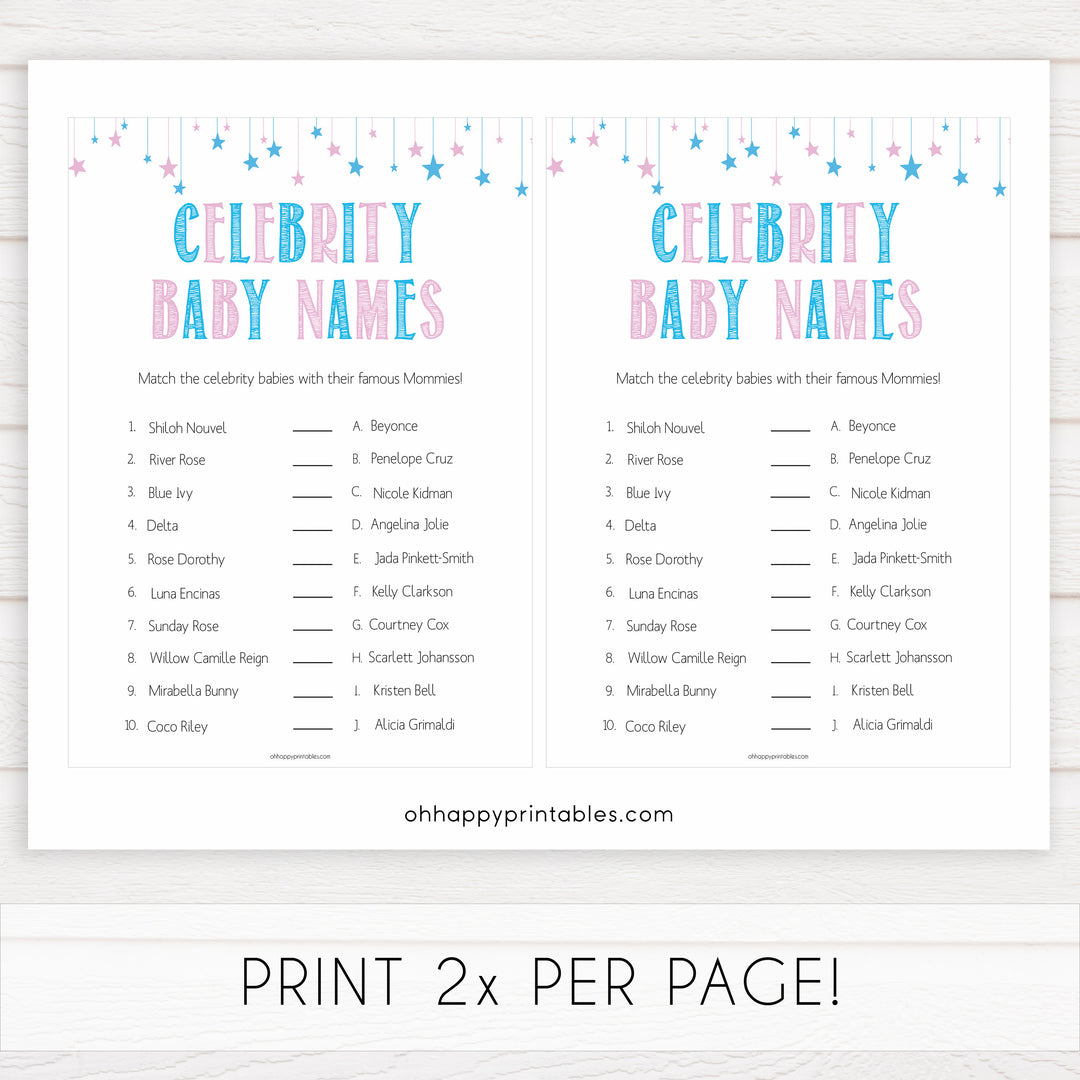Gender reveal baby games, celebrity baby names baby game, gender reveal shower, fun baby games, gender reveal ideas, popular baby games, best baby games, printable baby games, gender reveal baby games