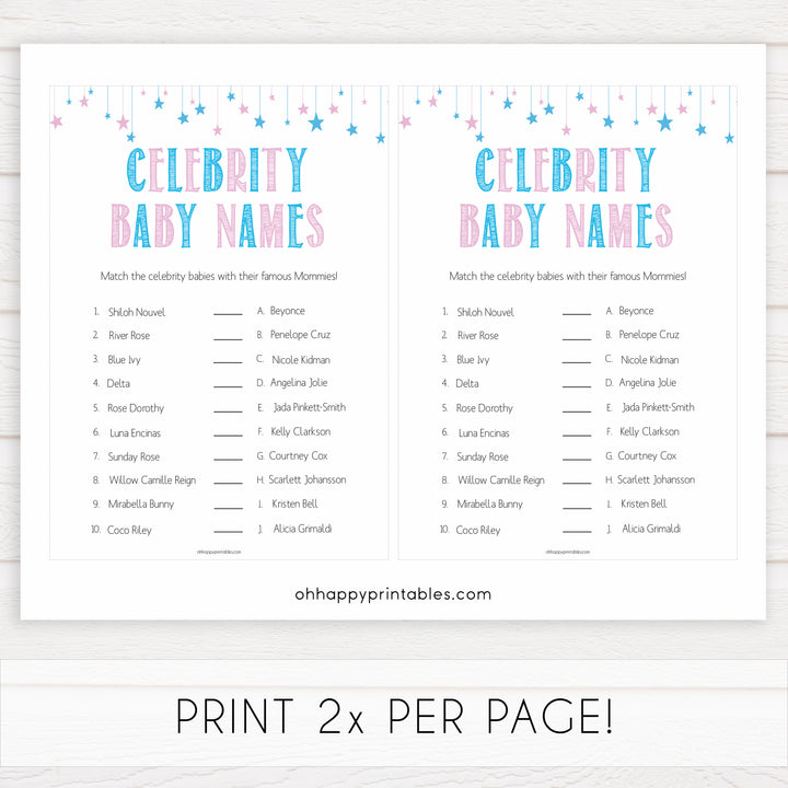 Gender reveal baby games, celebrity baby names baby game, gender reveal shower, fun baby games, gender reveal ideas, popular baby games, best baby games, printable baby games, gender reveal baby games