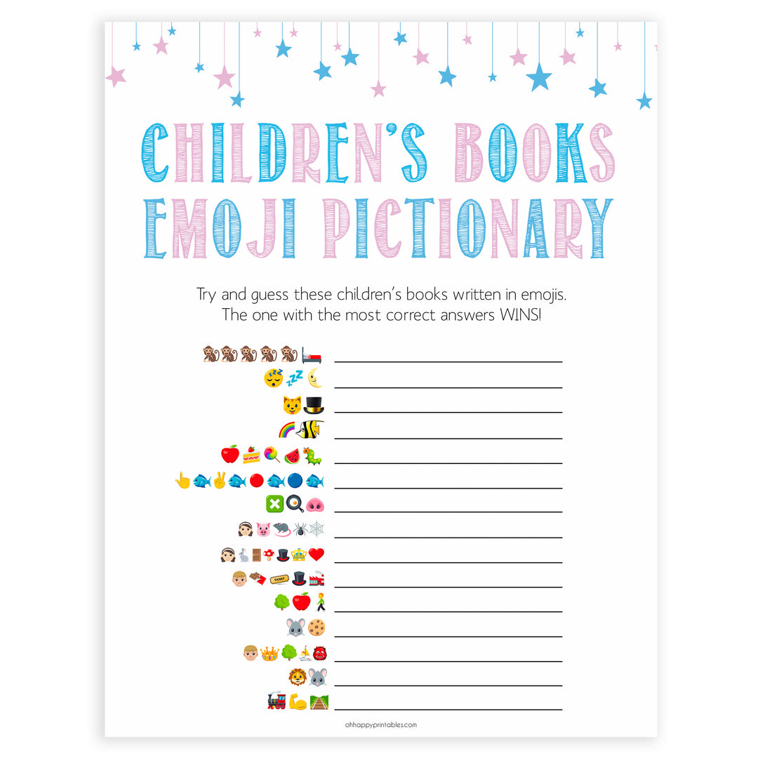 Gender reveal baby games, childrens books emoji pictionary baby game, gender reveal shower, fun baby games, gender reveal ideas, popular baby games, best baby games, printable baby games, gender reveal baby games