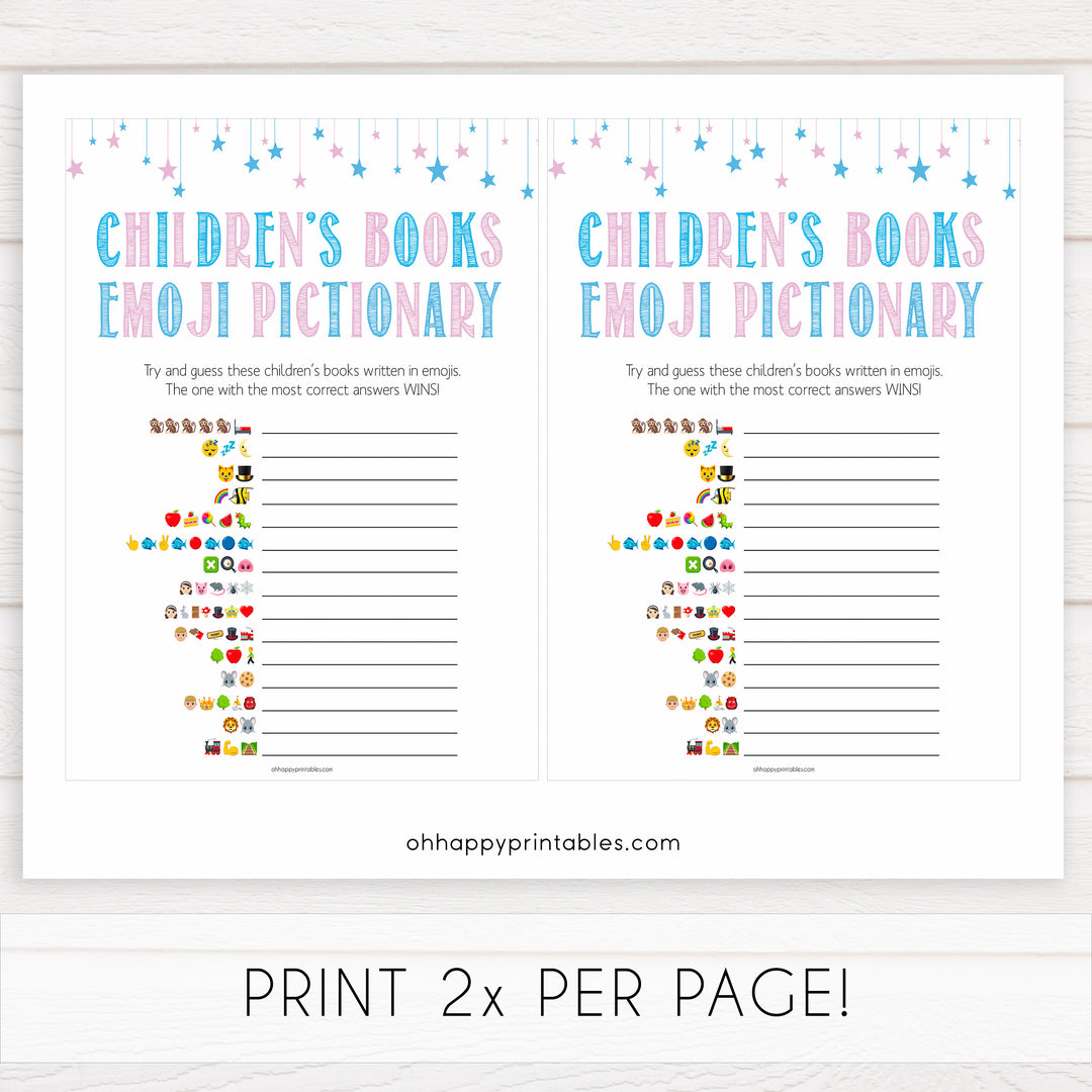 Gender reveal baby games, childrens books emoji pictionary baby game, gender reveal shower, fun baby games, gender reveal ideas, popular baby games, best baby games, printable baby games, gender reveal baby games