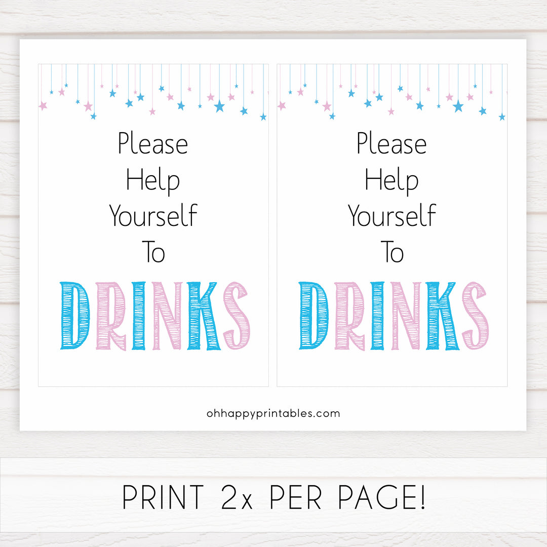 Gender reveal baby signs, drinks, baby shower signs, baby shower decor, gender reveal ideas, top baby shower ideas, printable baby signs