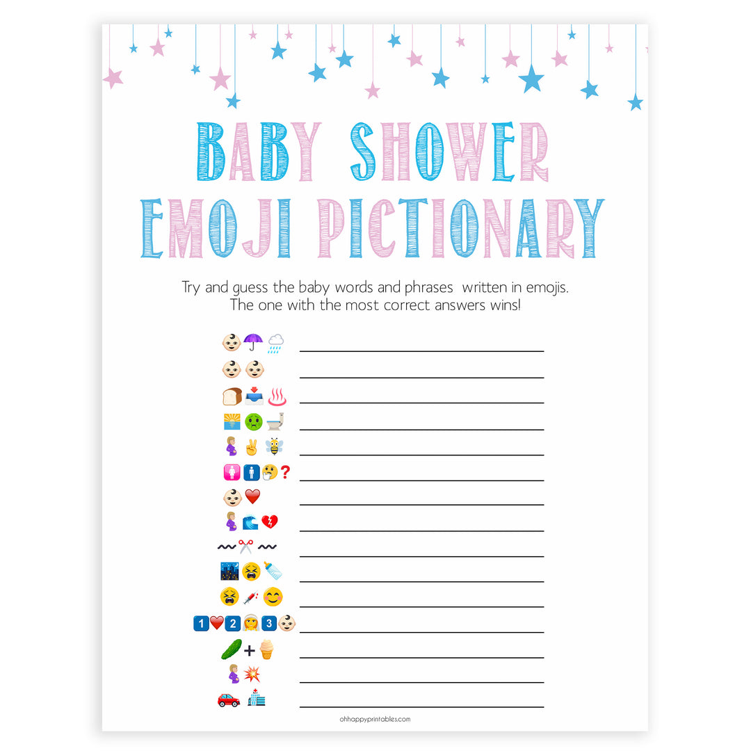 Gender reveal baby games, emoji pictionary baby game, gender reveal shower, fun baby games, gender reveal ideas, popular baby games, best baby games, printable baby games, gender reveal baby games