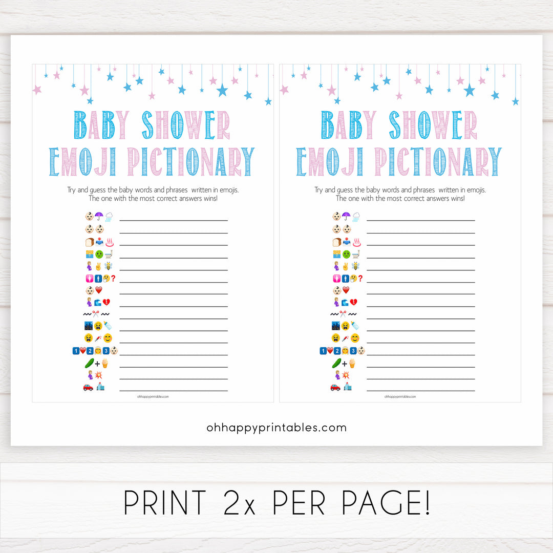 Gender reveal baby games, emoji pictionary baby game, gender reveal shower, fun baby games, gender reveal ideas, popular baby games, best baby games, printable baby games, gender reveal baby games