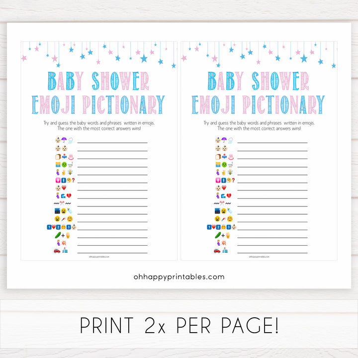Gender reveal baby games, emoji pictionary baby game, gender reveal shower, fun baby games, gender reveal ideas, popular baby games, best baby games, printable baby games, gender reveal baby games
