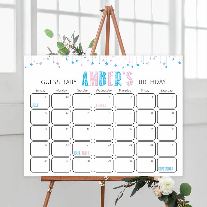 guess the baby birthday game, baby birthday predictions game, printable baby shower games, gender reveal baby shower games, baby reveal ideas 