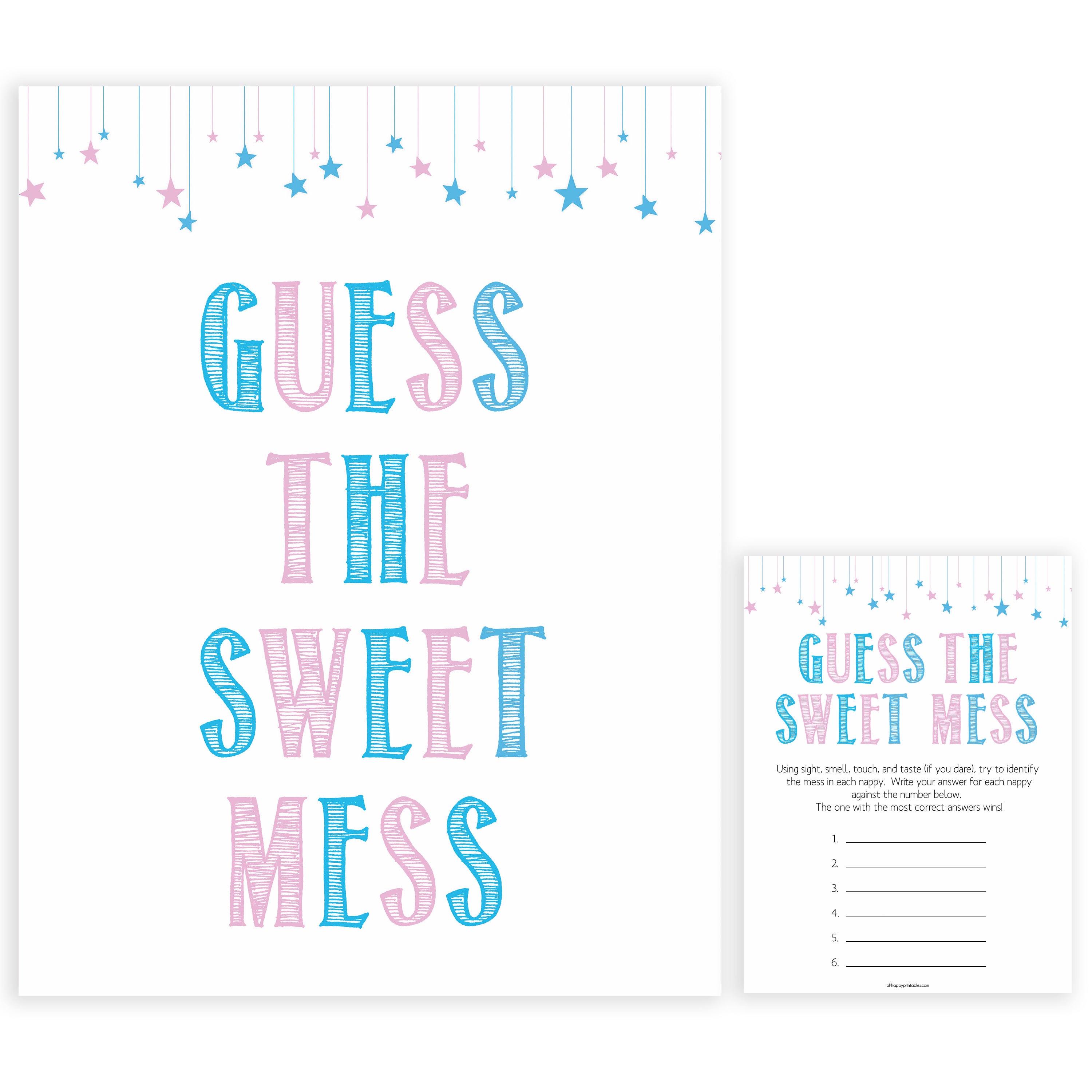 Gender reveal baby games, guess the sweet mess baby game, gender reveal shower, fun baby games, gender reveal ideas, popular baby games, best baby games, printable baby games, gender reveal baby games
