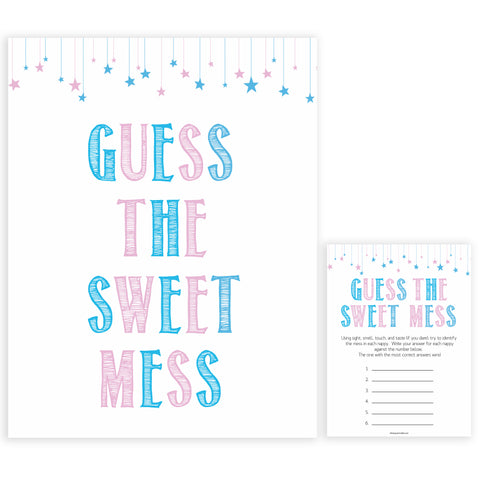 Gender reveal baby games, guess the sweet mess baby game, gender reveal shower, fun baby games, gender reveal ideas, popular baby games, best baby games, printable baby games, gender reveal baby games