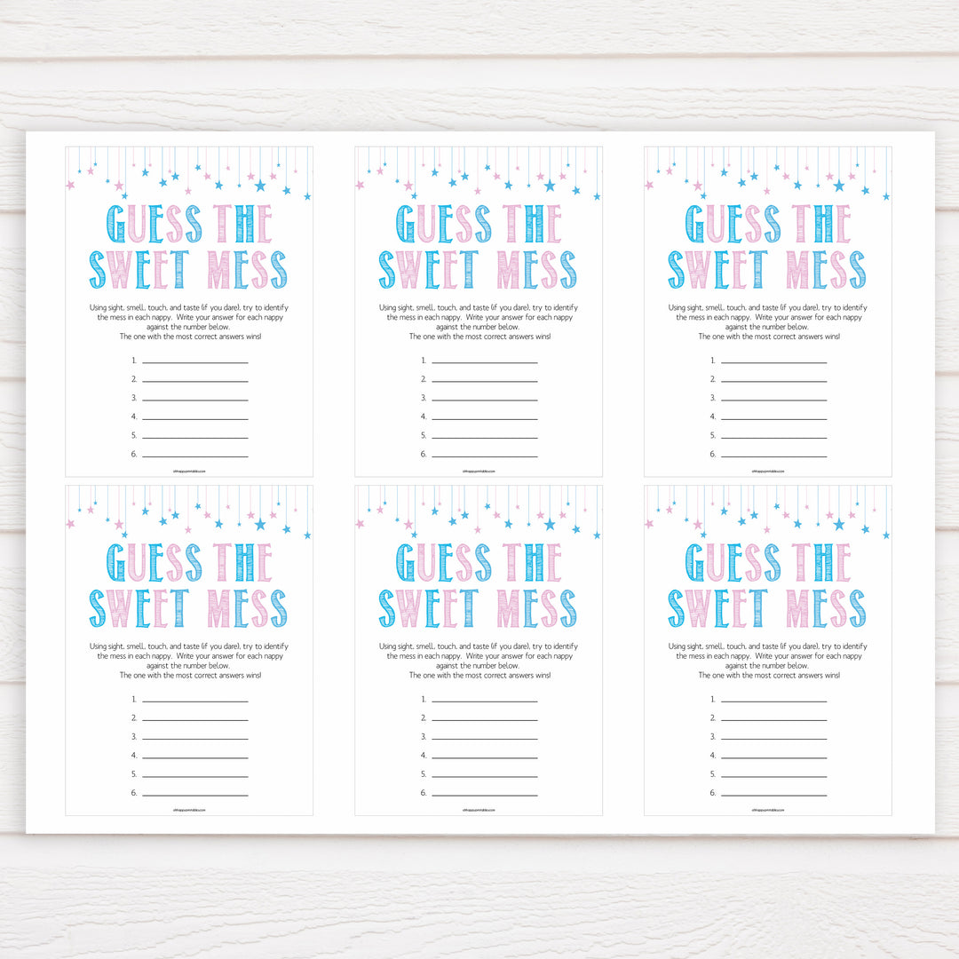 Gender reveal baby games, guess the sweet mess baby game, gender reveal shower, fun baby games, gender reveal ideas, popular baby games, best baby games, printable baby games, gender reveal baby games