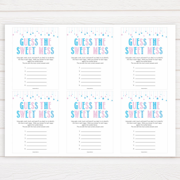 Gender reveal baby games, guess the sweet mess baby game, gender reveal shower, fun baby games, gender reveal ideas, popular baby games, best baby games, printable baby games, gender reveal baby games