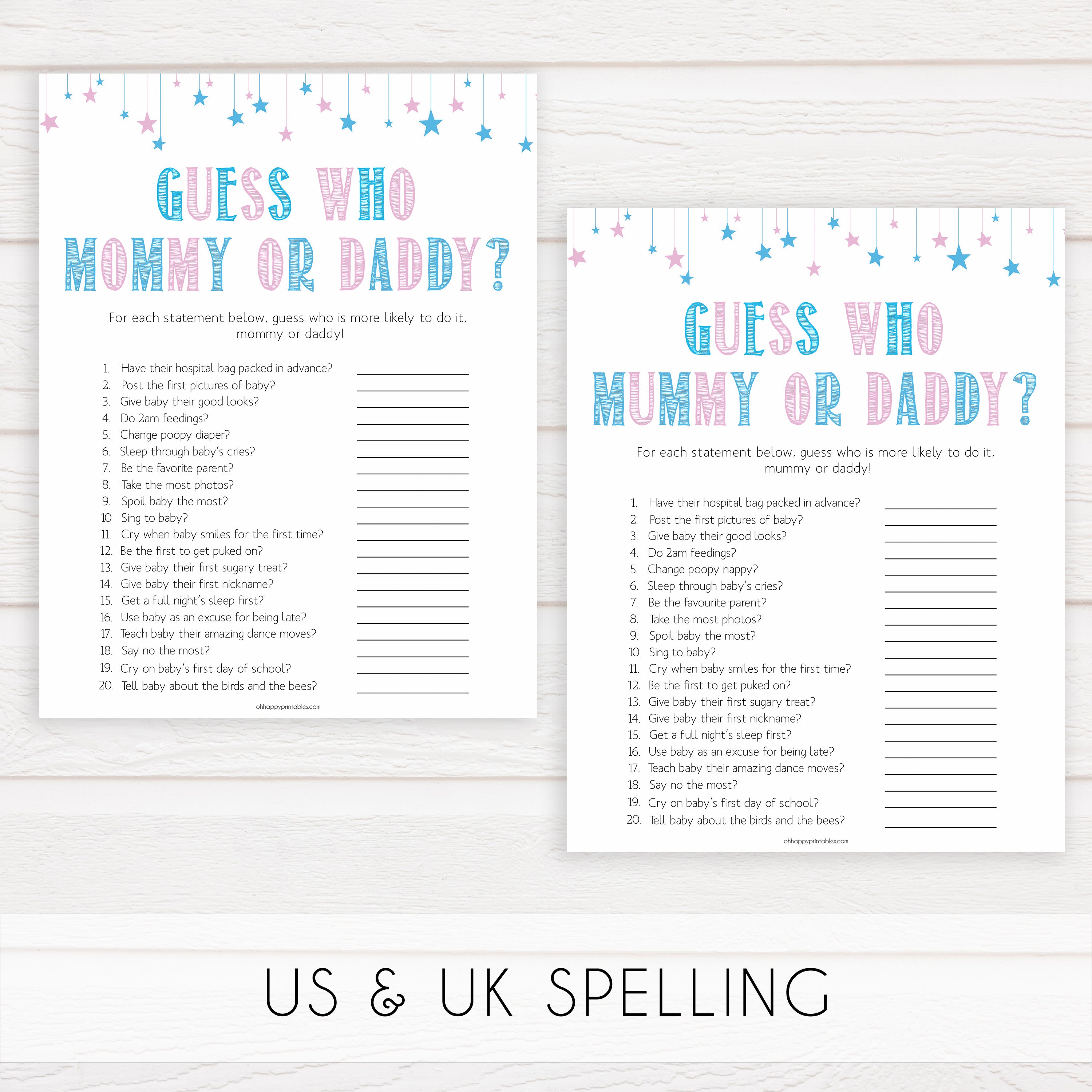 Gender reveal baby games, guess who mommy and daddy baby game, gender reveal shower, fun baby games, gender reveal ideas, popular baby games, best baby games, printable baby games, gender reveal baby games