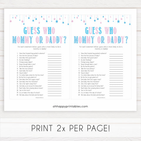 Gender reveal baby games, guess who mommy and daddy baby game, gender reveal shower, fun baby games, gender reveal ideas, popular baby games, best baby games, printable baby games, gender reveal baby games