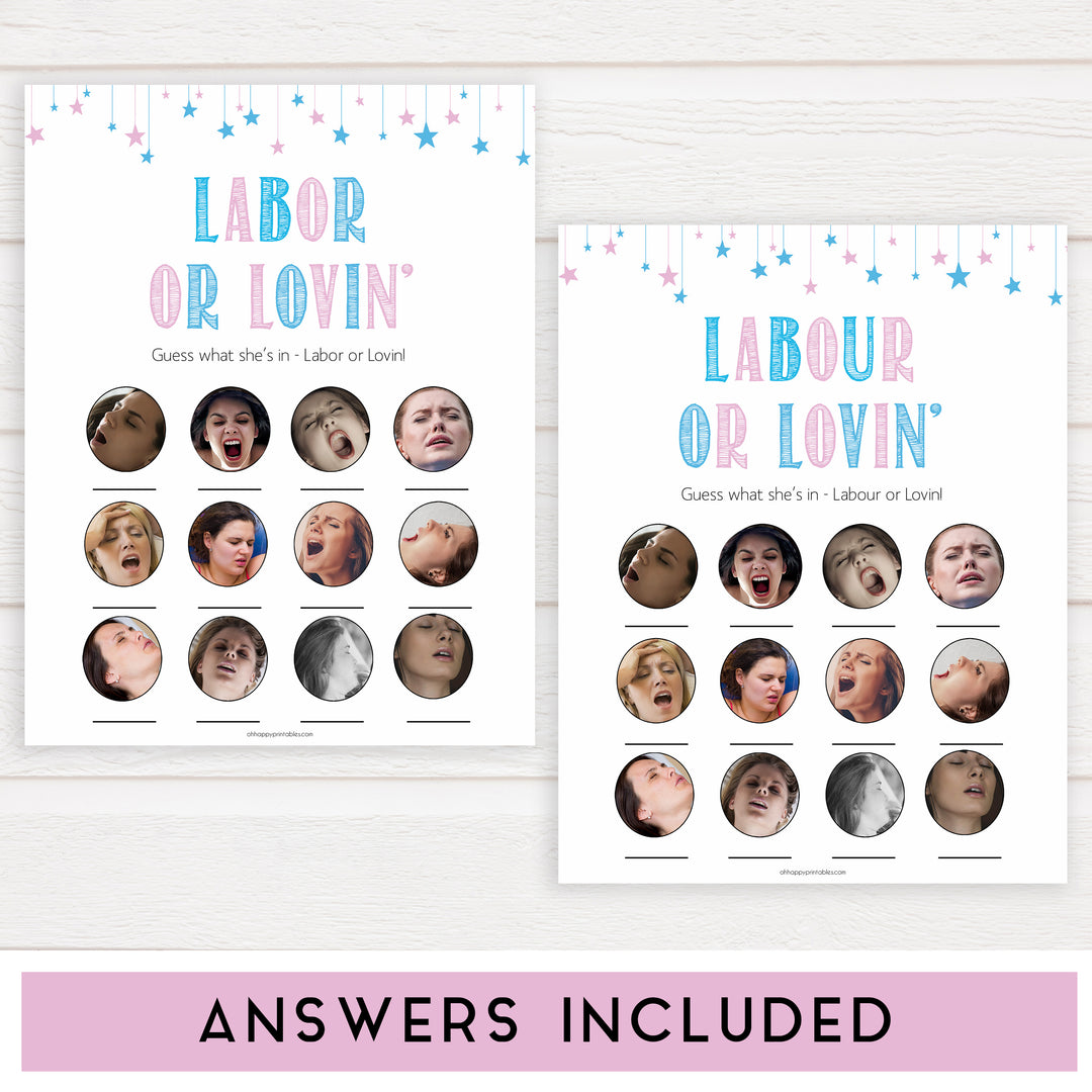 Gender reveal baby games, labor or lovin, labour or lovin, labor or porn baby game, gender reveal shower, fun baby games, gender reveal ideas, popular baby games, best baby games, printable baby games, gender reveal baby games
