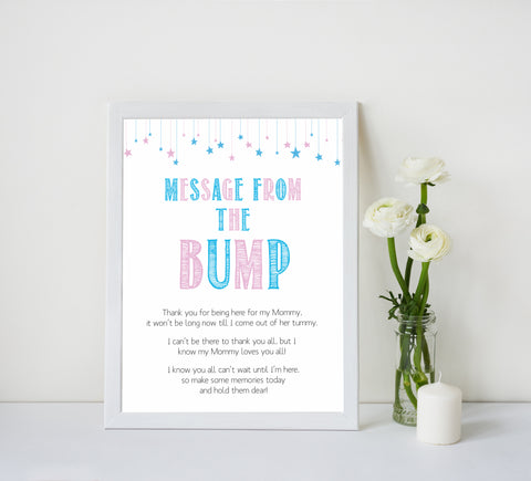 Gender reveal baby games, message from the bump baby game, gender reveal shower, fun baby games, gender reveal ideas, popular baby games, best baby games, printable baby games, gender reveal baby games