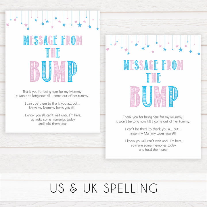 Gender reveal baby games, message from the bump baby game, gender reveal shower, fun baby games, gender reveal ideas, popular baby games, best baby games, printable baby games, gender reveal baby games