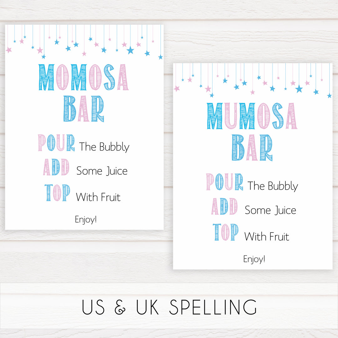 gender reveal baby signs, momosa baby sign, mumosa baby signs, baby shower signs, baby shower idea