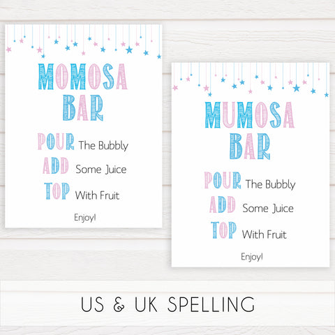 gender reveal baby signs, momosa baby sign, mumosa baby signs, baby shower signs, baby shower idea
