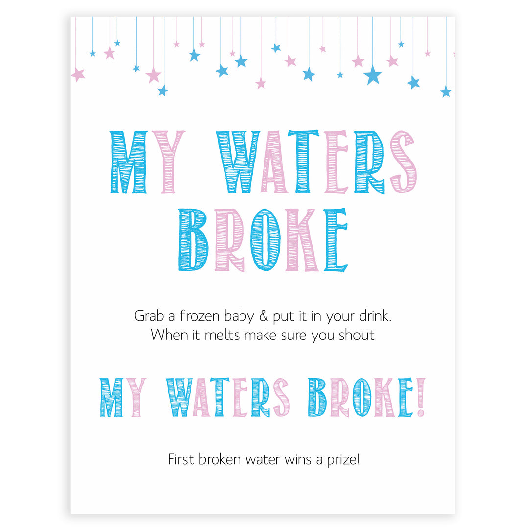 Gender reveal baby games, my waters broke baby game, gender reveal shower, fun baby games, gender reveal ideas, popular baby games, best baby games, printable baby games, gender reveal baby games