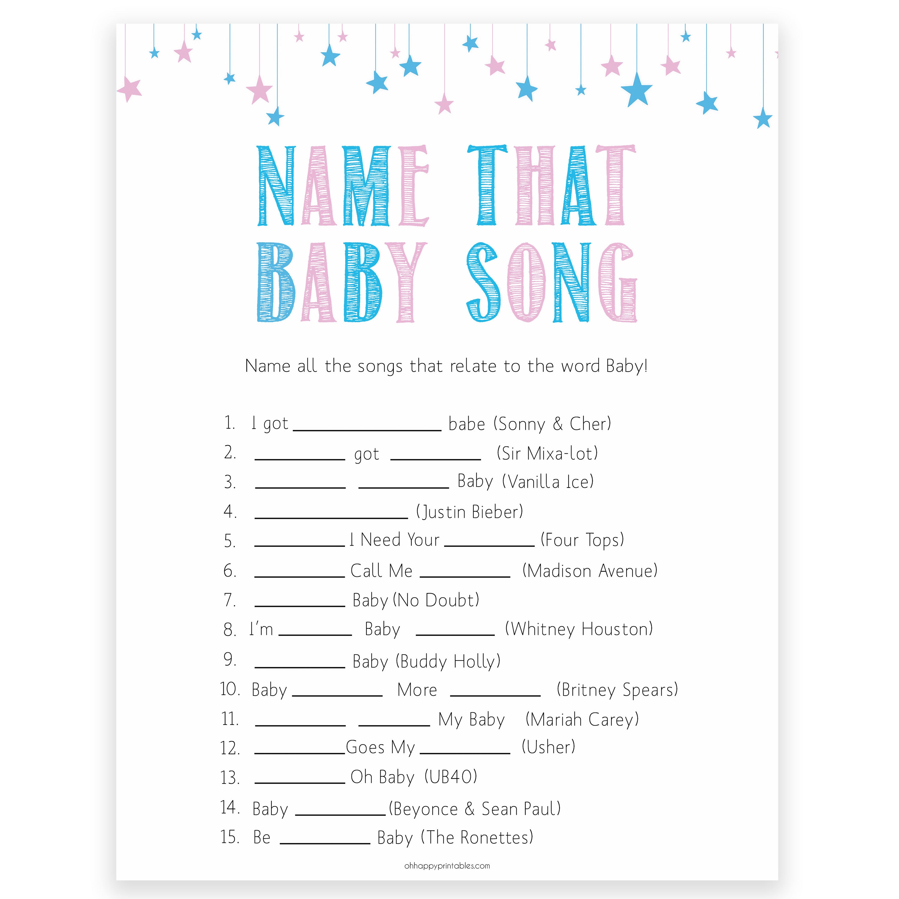 Gender reveal baby games, name that baby song baby game, gender reveal shower, fun baby games, gender reveal ideas, popular baby games, best baby games, printable baby games, gender reveal baby games