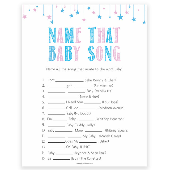 Gender reveal baby games, name that baby song baby game, gender reveal shower, fun baby games, gender reveal ideas, popular baby games, best baby games, printable baby games, gender reveal baby games