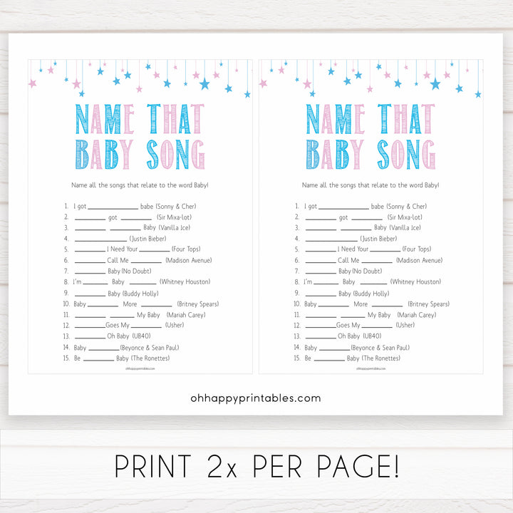 Gender reveal baby games, name that baby song baby game, gender reveal shower, fun baby games, gender reveal ideas, popular baby games, best baby games, printable baby games, gender reveal baby games