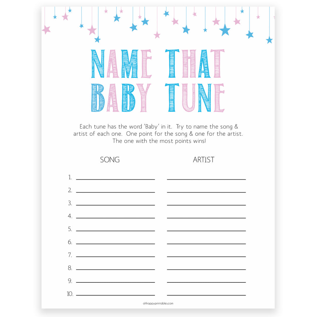 Gender reveal baby games, name that baby tune baby game, gender reveal shower, fun baby games, gender reveal ideas, popular baby games, best baby games, printable baby games, gender reveal baby games