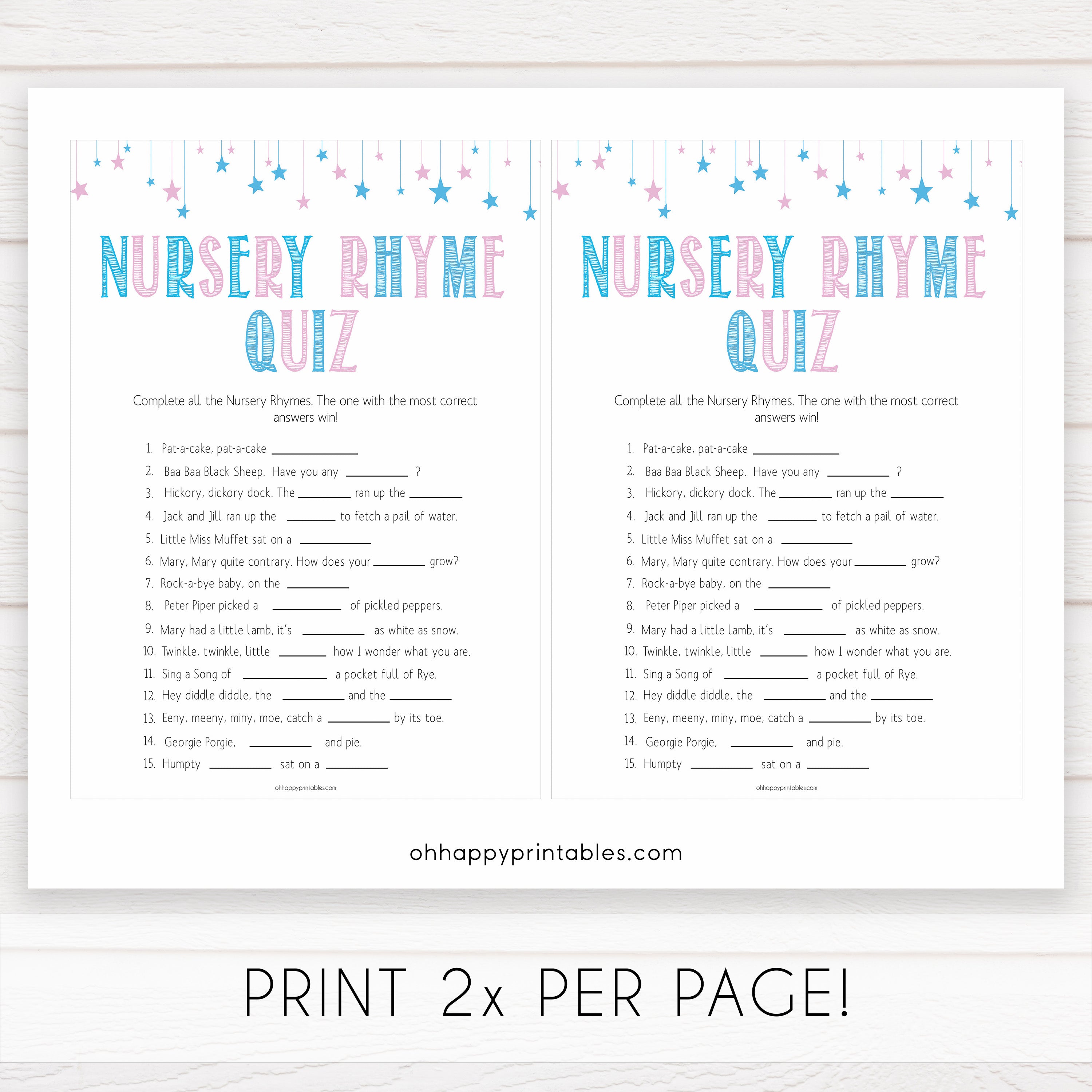 Gender reveal baby games, nursery rhyme quiz baby game, gender reveal shower, fun baby games, gender reveal ideas, popular baby games, best baby games, printable baby games, gender reveal baby games