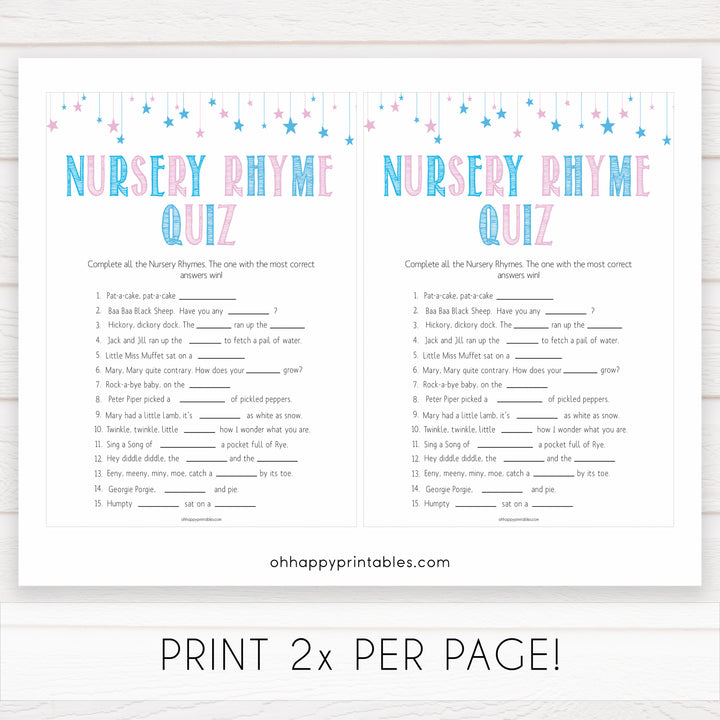 Gender reveal baby games, nursery rhyme quiz baby game, gender reveal shower, fun baby games, gender reveal ideas, popular baby games, best baby games, printable baby games, gender reveal baby games
