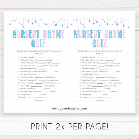 Gender reveal baby games, nursery rhyme quiz baby game, gender reveal shower, fun baby games, gender reveal ideas, popular baby games, best baby games, printable baby games, gender reveal baby games