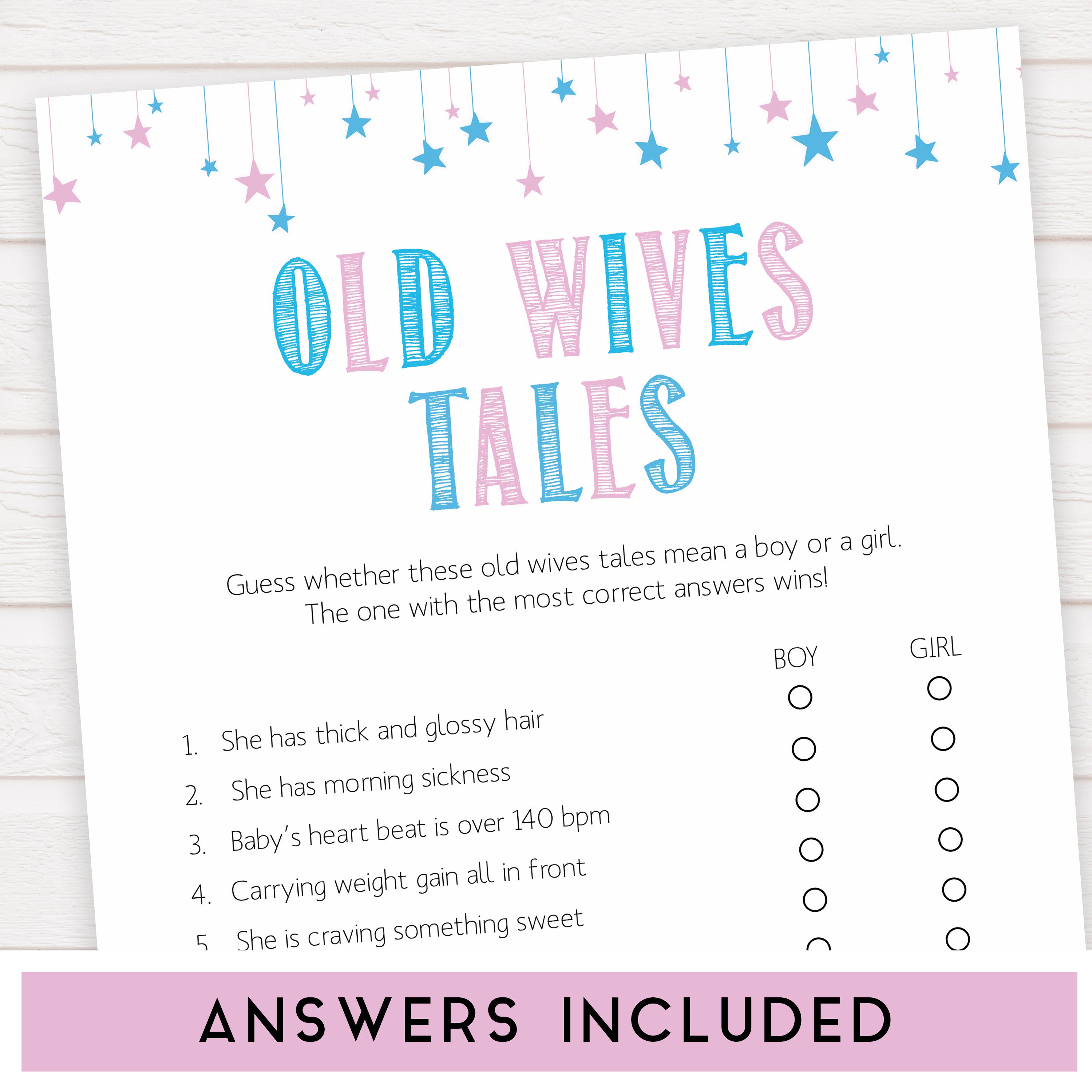 old wives tales baby shower game, printable baby shower games, gender reveal baby game