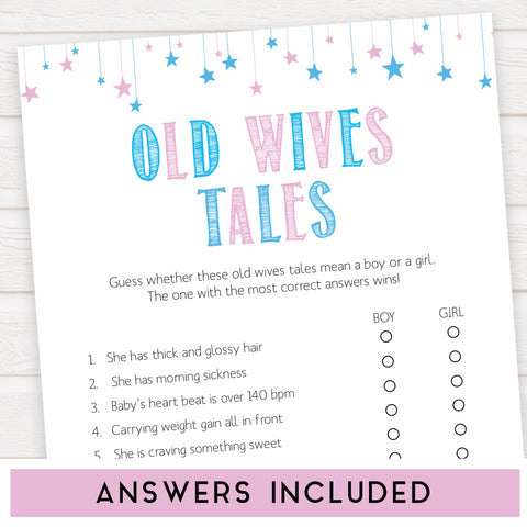 old wives tales baby shower game, printable baby shower games, gender reveal baby game