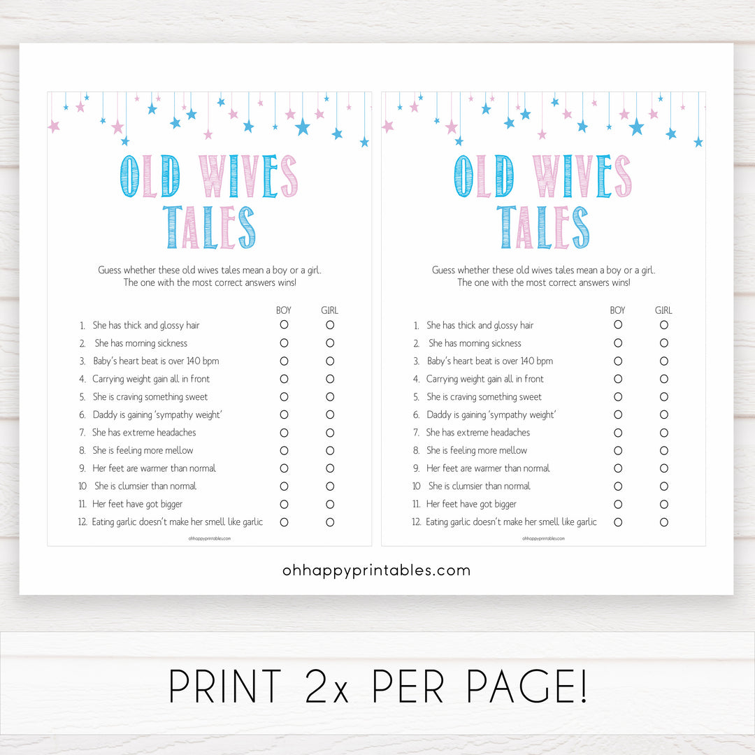 old wives tales baby shower game, printable baby shower games, gender reveal baby game