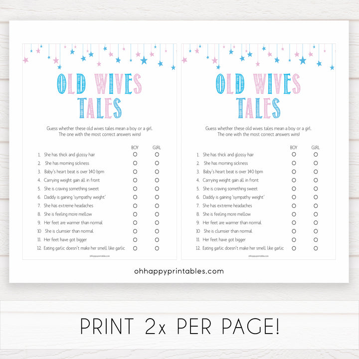old wives tales baby shower game, printable baby shower games, gender reveal baby game