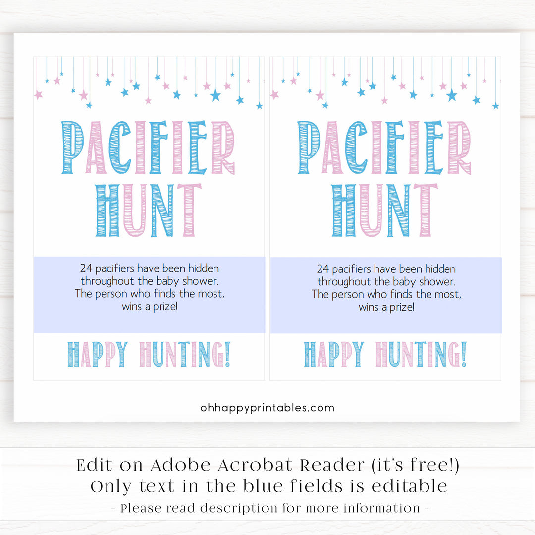 Gender reveal baby games, pacifier hunt baby game, gender reveal shower, fun baby games, gender reveal ideas, popular baby games, best baby games, printable baby games, gender reveal baby games